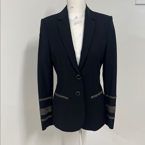 NWOT Rena Lange Elegant Black Blazer with Embellished Trim